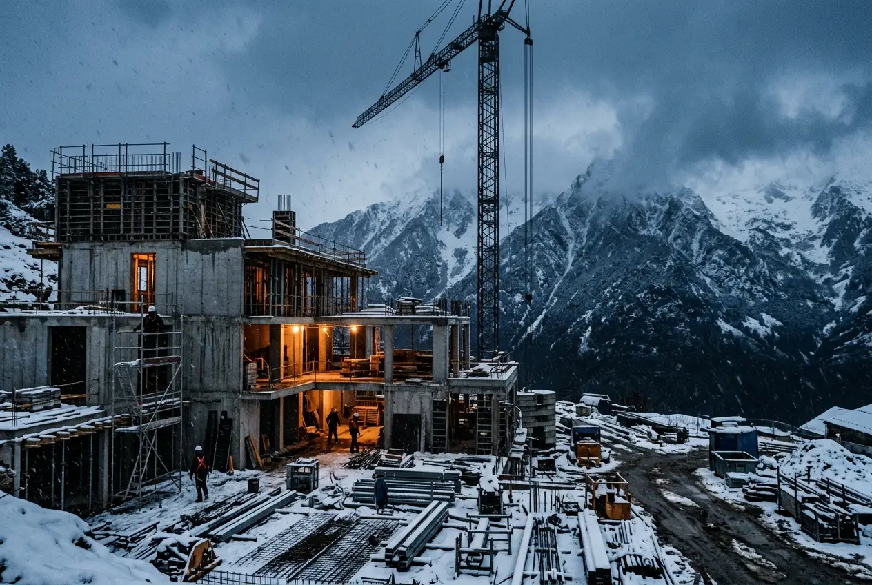Résidence de montagne andorrane sous la neige