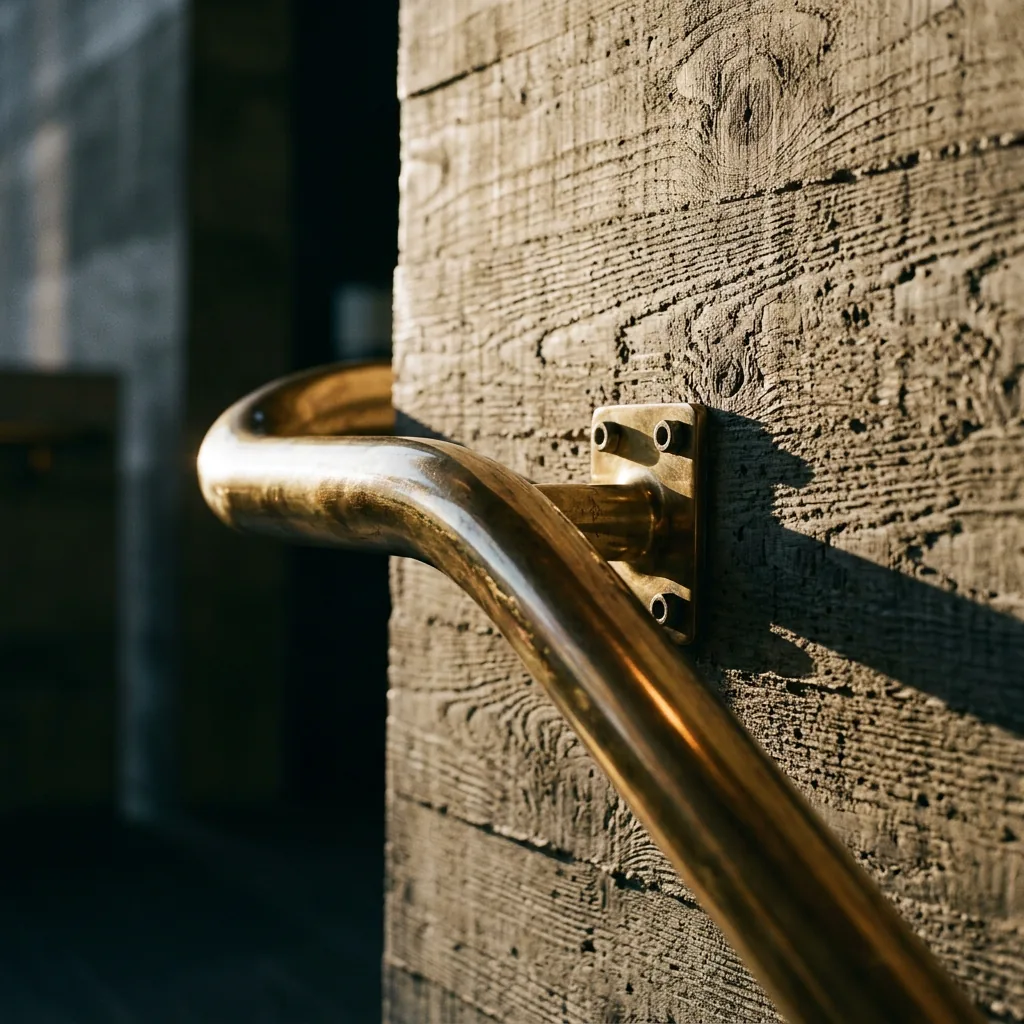 Détail de béton brut et de laiton — matières d'assemblage